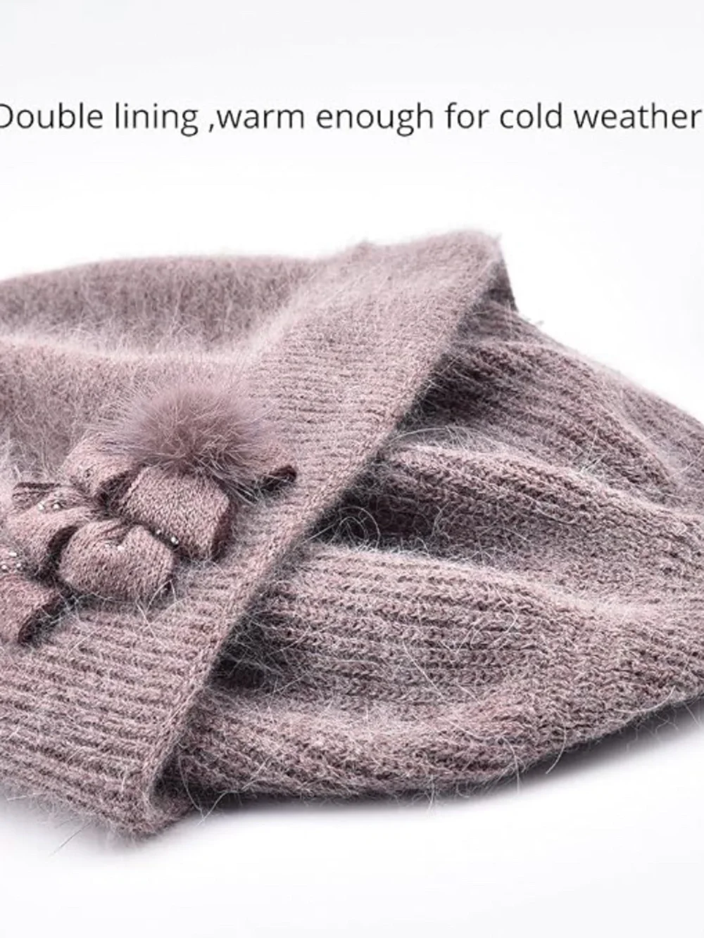 NWT Winter Brown French Beret for Women 100% Angora Wool Classic Beret Beanie
